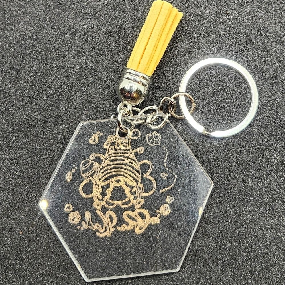 Hand Crafted Keychain Gnome Yellow Silver Bag Charm, Zipper Pull with Tassel